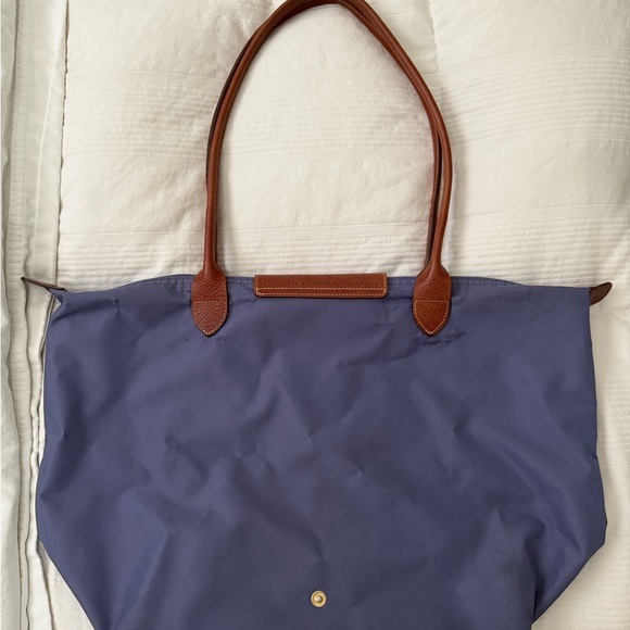 Longchamp Blue and Brown Shoulder Bag with Leather Accents - Picture 3 of 7